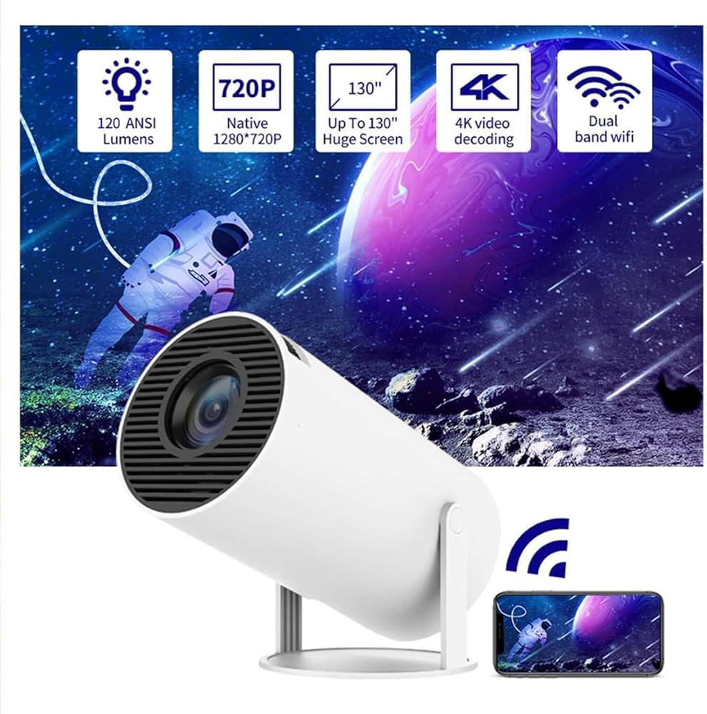 Mini Projector with WiFi  & Bluetooth, 4K 1080P Support Portable Projector 180° Rotatable 150'' Screen Movie Projector Auto Keystone Compatible for Laptop, PC, Smartphone