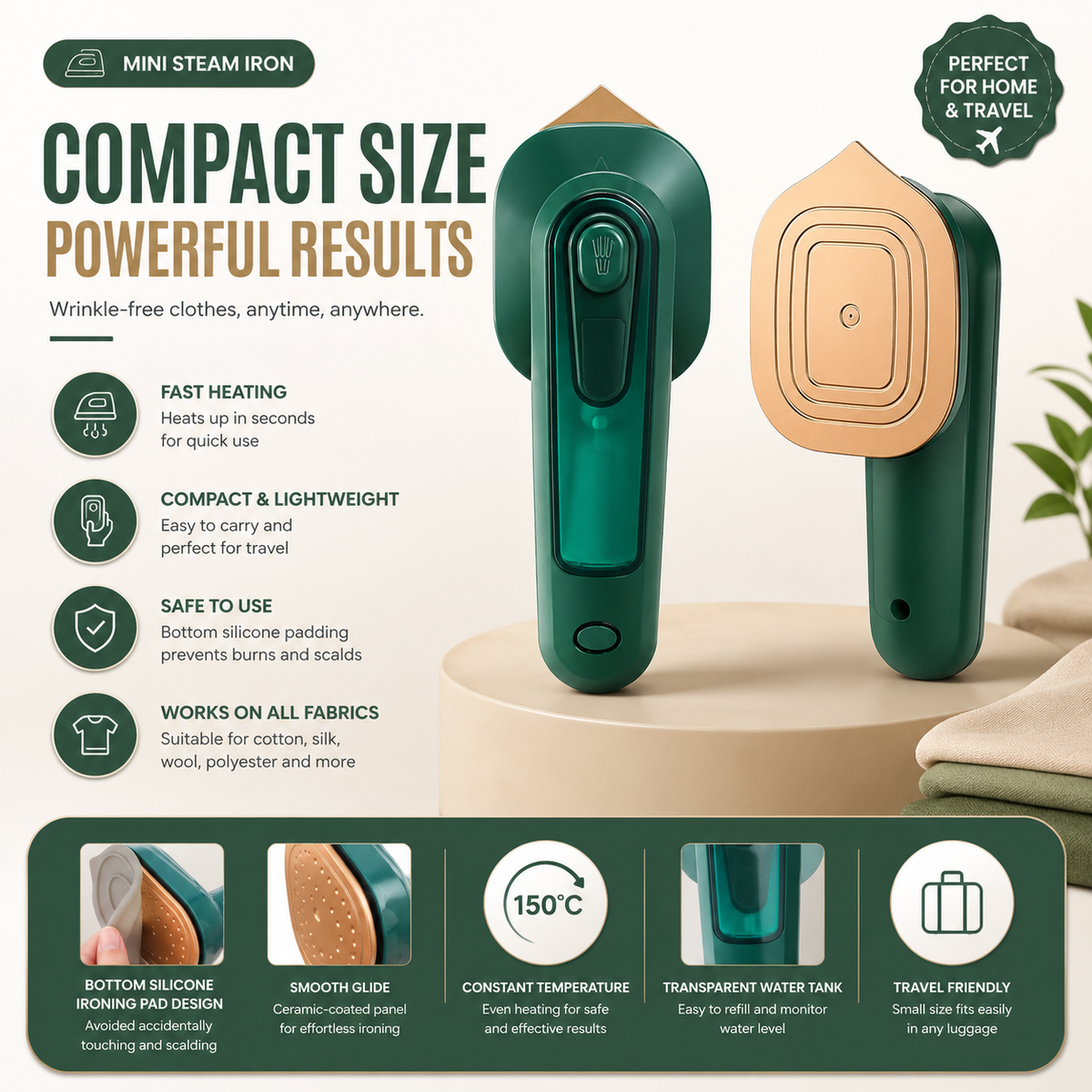 Iron-Travel Steamer Iron for Clothes , Portable Handheld Iron