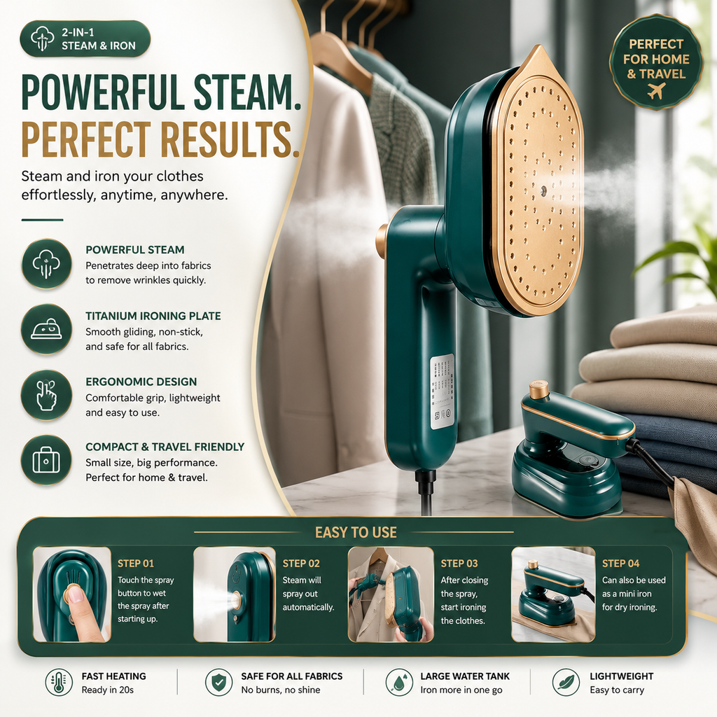 Iron-Travel Steamer Iron for Clothes , Portable Handheld Iron