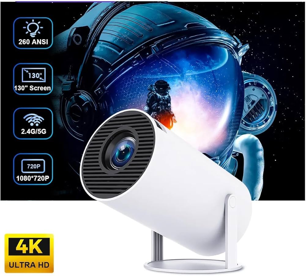 Mini Projector with WiFi  & Bluetooth, 4K 1080P Support Portable Projector 180° Rotatable 150'' Screen Movie Projector Auto Keystone Compatible for Laptop, PC, Smartphone